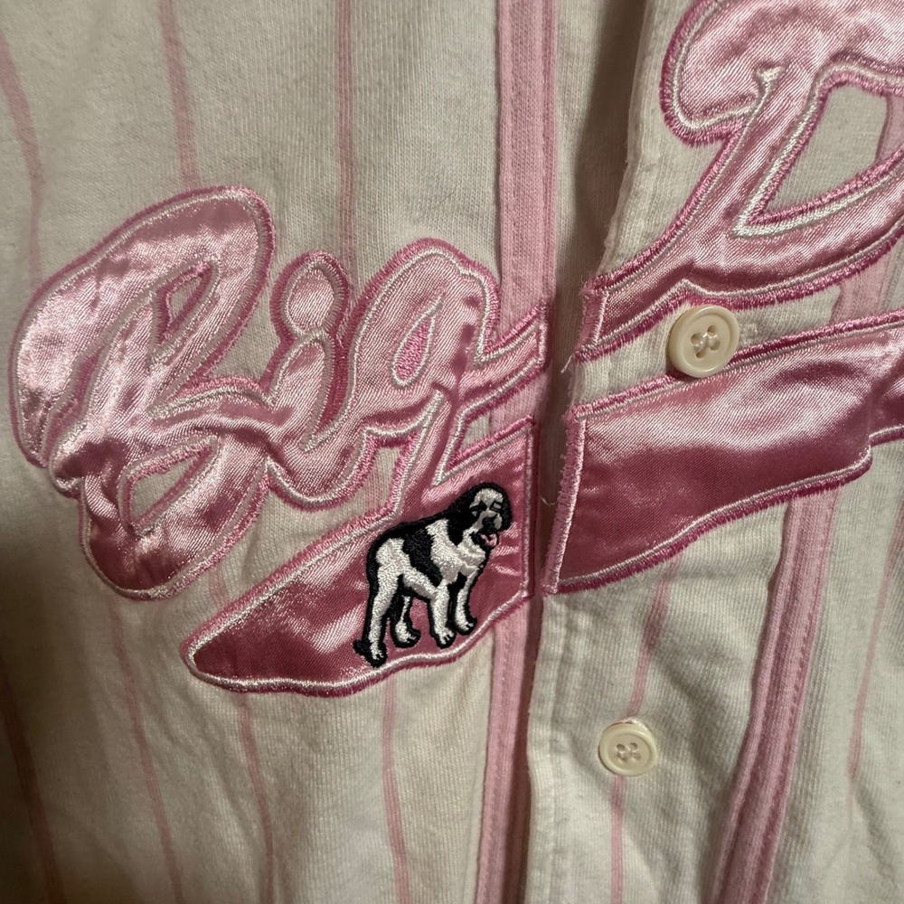 Big Dogs Baseball Jersey Top Pink Pinstripe Thermal Layered Sleeve XL - Picture 3 of 7